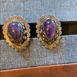 Ornate Purple Gemstone Earrings with Vintage Design